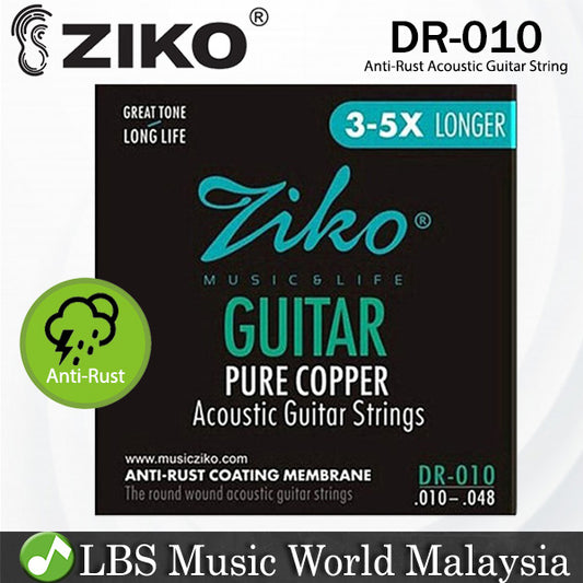 Ziko DR-010 Acoustic Guitar String Anti Rust Coating Pure Cooper Long Life Extra Light (10-48)
