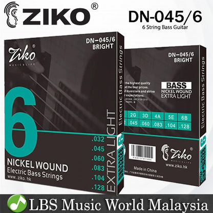 Ziko DN-045-6 6 String Electric Bass Guitar String Nickel Wound Extra Light DN-045128 (32-128)