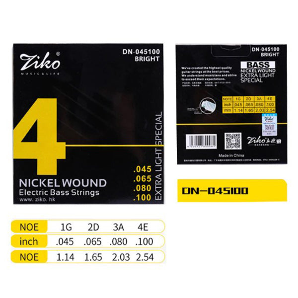 Ziko DN-045 String Electric Bass Guitar String Nickel Wound Extra Light DN-045100 (45-100)
