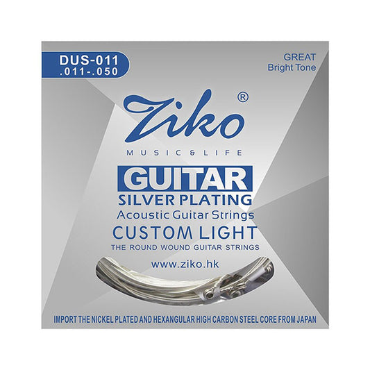 Ziko DUS-011 Acoustic Guitar Strings Silver Plating Custom Light Great Bright Tone 3 Set (011-050)