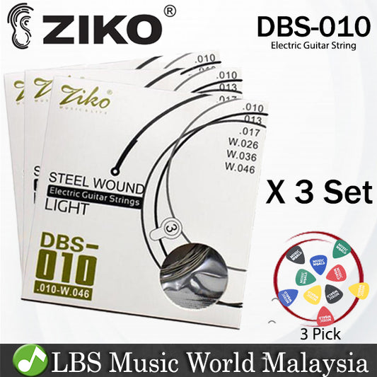 Ziko String DBS010 Electric Guitar Strings Steel Wound Light Tone 3 Times Durability 3 Set (010-046)