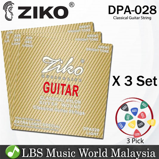 Ziko DPA-028 Classical Guitar Strings Classical Nylon Extra Light Bright Rich Tone 3 Set (028-043)