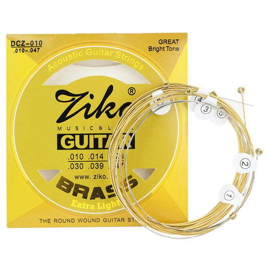 Ziko DCZ-010 Brass Acoustic Guitar Strings Extra Light Great Bright Tone 3 Set (010-047)