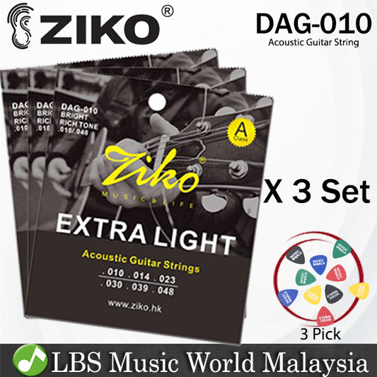 Ziko DAG-010 Acoustic Guitar Strings Extra Light Class A Great Bright Tone Set (010-048)