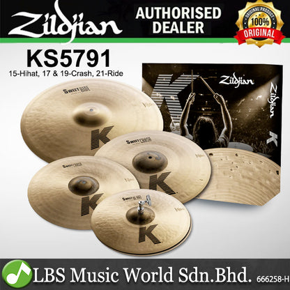 Zildjian KS5791 K Family Sweet 4 Pieces Cymbal Pack -15" Hihat / 17 & 19" Crash / 21" Ride
