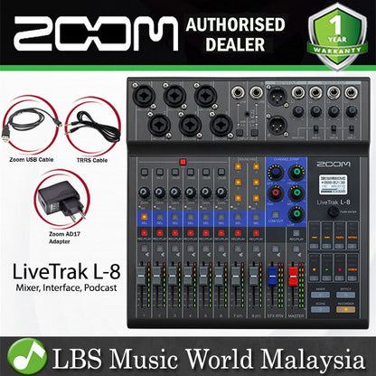 Zoom LiveTrak L-8 8 channel Digital Mixer Recorder Audio Interfast Podcast (L8 L 8)