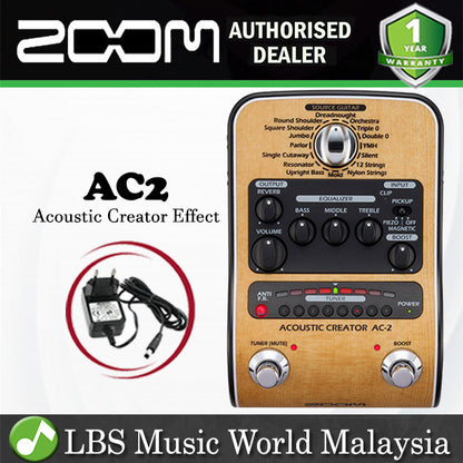 Zoom AC-2 Acoustic Creator Effect Pedal Stompbox Enhanced Direct DI Box (AC2 AC 2)