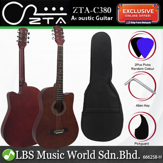 ZTA 38 Inch Acoustic Guitar Cutaway Starter Pack Folk Guitar Package - Sapele