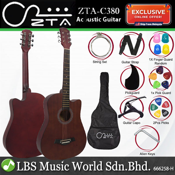 ZTA 38 Inch Acoustic Guitar Cutaway Starter Pack Folk Guitar Package - Sapele