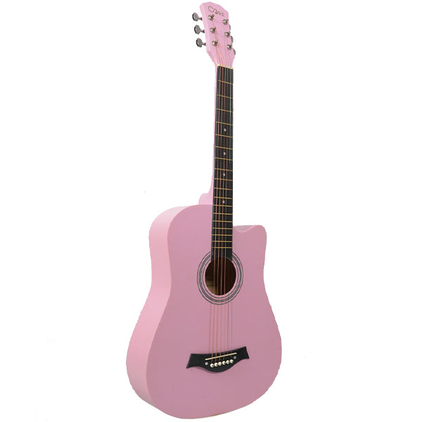 ZTA 38 Inch Acoustic Guitar Wood Cutaway Starter Pack Folk Guitar Package - Pink