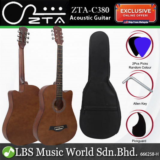 ZTA 38 Inch Acoustic Guitar Burst Cutaway Starter Pack Folk Guitar Package - Walnut