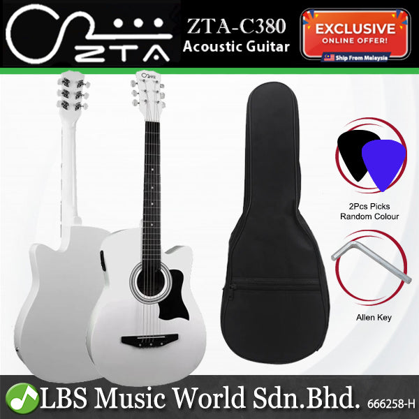 ZTA 38 Inch Acoustic Guitar Natural EQ Pickup Cutaway Starter Pack Folk Guitar Bundle With Plug In Amp Equalizer