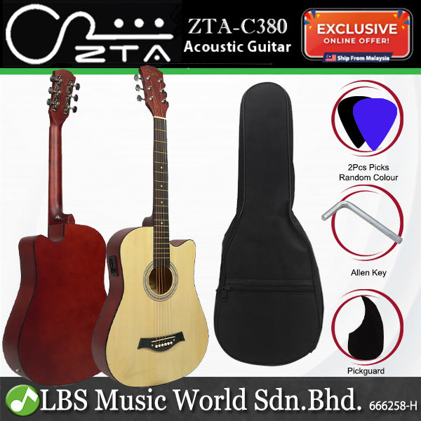ZTA 38 Inch Acoustic Guitar Natural EQ Pickup Cutaway Starter Pack Folk Guitar Bundle With Plug In Amp Equalizer