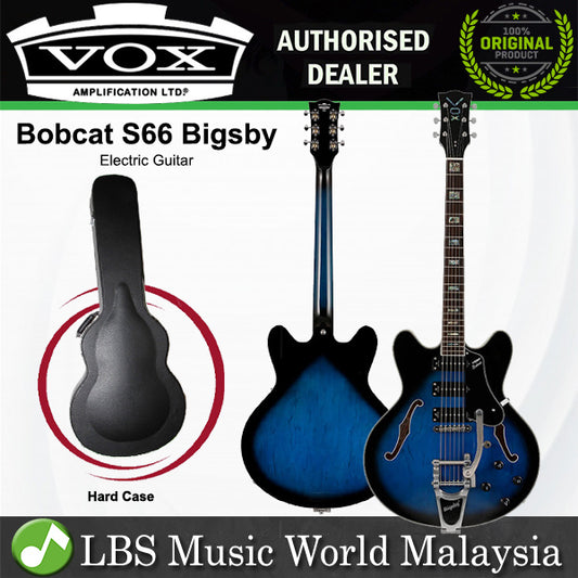 Vox Bobcat S66 Bigsby Maple Plywood Semi Hollow Electric Guitar with SSS Pickup and Tremolo - Sapphire Blue (BCS66B BC S66B)