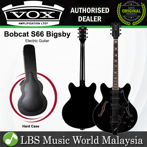 Vox Bobcat S66 Bigsby Maple Plywood Semi Hollow Electric Guitar with SSS Pickup and Tremolo - Jet Black (BCS66B BC S66B)