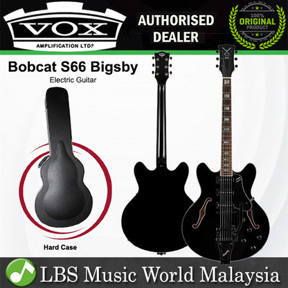 Vox Bobcat S66 Bigsby Maple Plywood Semi Hollow Electric Guitar with SSS Pickup and Tremolo - Jet Black (BCS66B BC S66B)