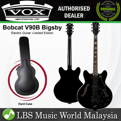 Vox Bobcat V90 Bigsby Maple Plywood Electric Guitar with SS Pickup and Tremolo - Jet Black (BCV90B BC V90B)