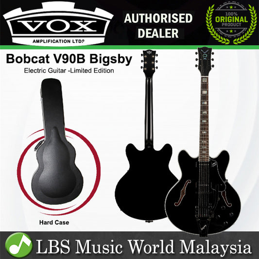 Vox Bobcat V90 Bigsby Maple Plywood Electric Guitar with SS Pickup and Tremolo - Jet Black (BCV90B BC V90B)
