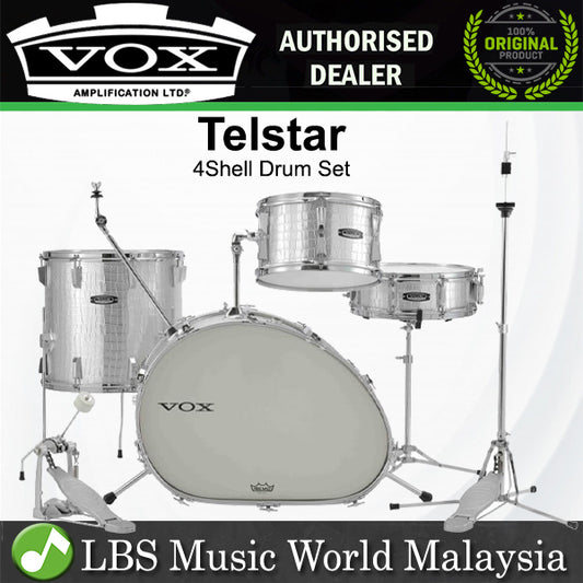 Vox Telstar 4 Piece Shell Pack with Stand, Pedal and Hardware Set - Silver Croco