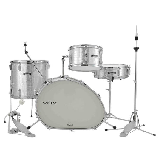 Vox Telstar 4 Piece Shell Pack with Stand, Pedal and Hardware Set - Silver Croco