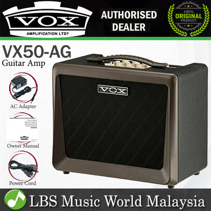 Vox VX50-AG 50 Watt 2 Channel Hybrid Acoustic Guitar Amp Amplifier with NuTube Technology (VX50AG)