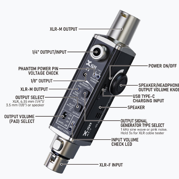 Xvive AT-1 Portable Audio Tester XLR Male and Female with Carrying Bag (AT1 AT 1)