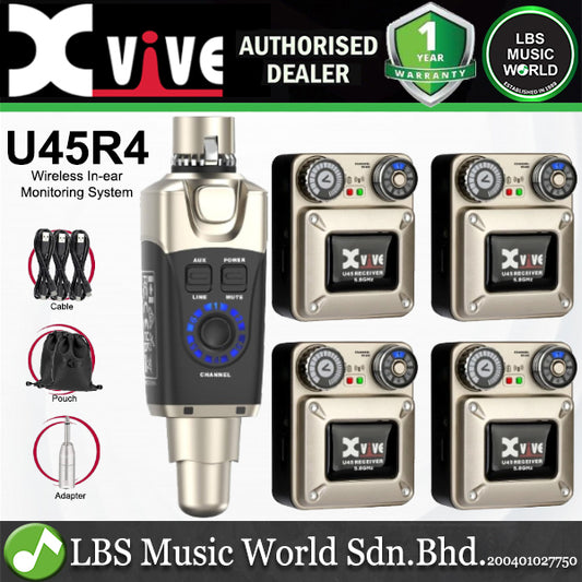 Xvive U45R4 Wireless In-ear Monitoring System with 1 Plug-on Transmitter and 4 Bodypack Receivers - 5.8GHz