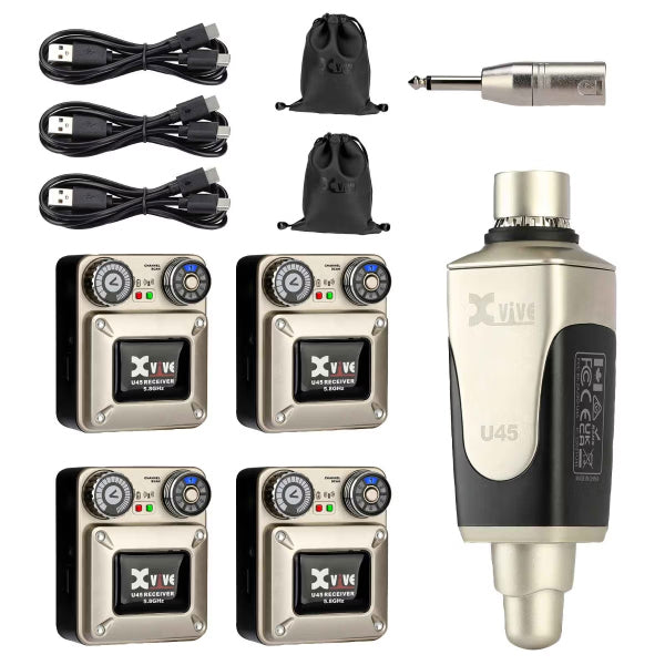 Xvive U45R4 Wireless In-ear Monitoring System with 1 Plug-on Transmitter and 4 Bodypack Receivers - 5.8GHz