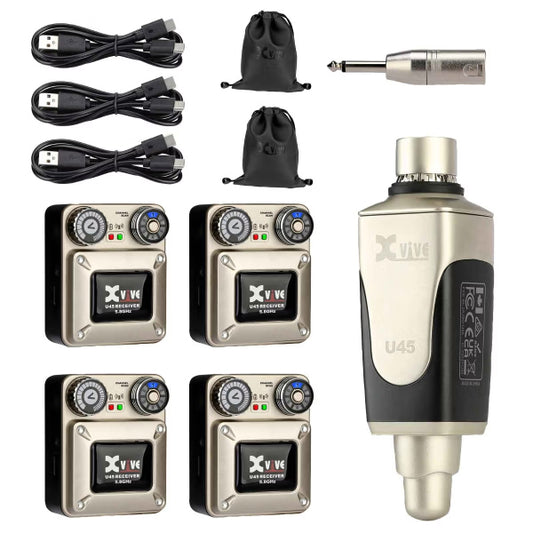 Xvive U45R4 Wireless In-ear Monitoring System with 1 Plug-on Transmitter and 4 Bodypack Receivers - 5.8GHz