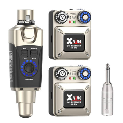 Xvive U45R2 Wireless In Ear Monitoring System 1 Plug-on Transmitter and 2 Bodypack Receivers - 5.8GHz
