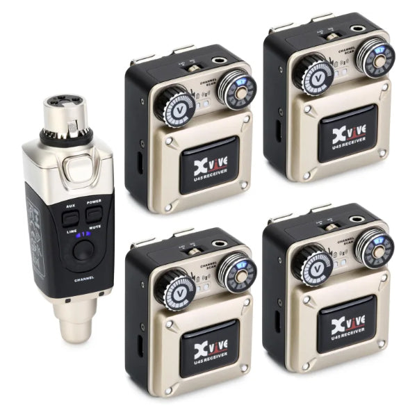 Xvive U45R4 Wireless In-ear Monitoring System with 1 Plug-on Transmitter and 4 Bodypack Receivers - 5.8GHz