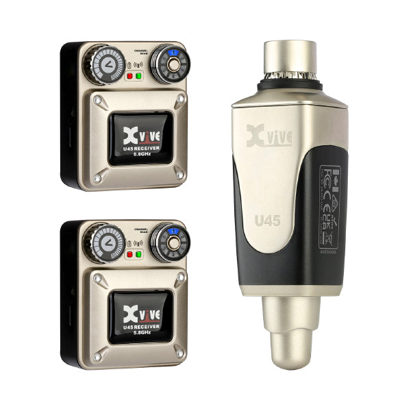 Xvive U45R2 Wireless In Ear Monitoring System 1 Plug-on Transmitter and 2 Bodypack Receivers - 5.8GHz