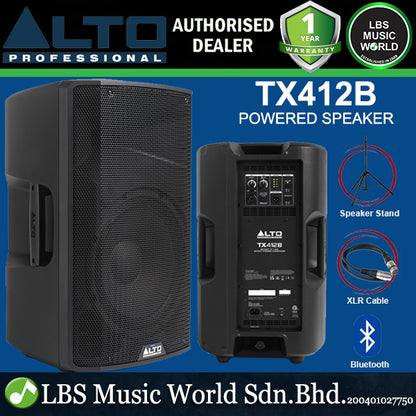 Alto Professional TX412B 12 Inch 600Watt Bluetooth Battery Powered Loudspeaker with Speaker Stand And Cable (TX 412B)