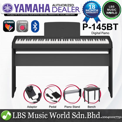 Yamaha P-145BT 88 Key Digital Piano Full Complete Package - Black (P145BT)