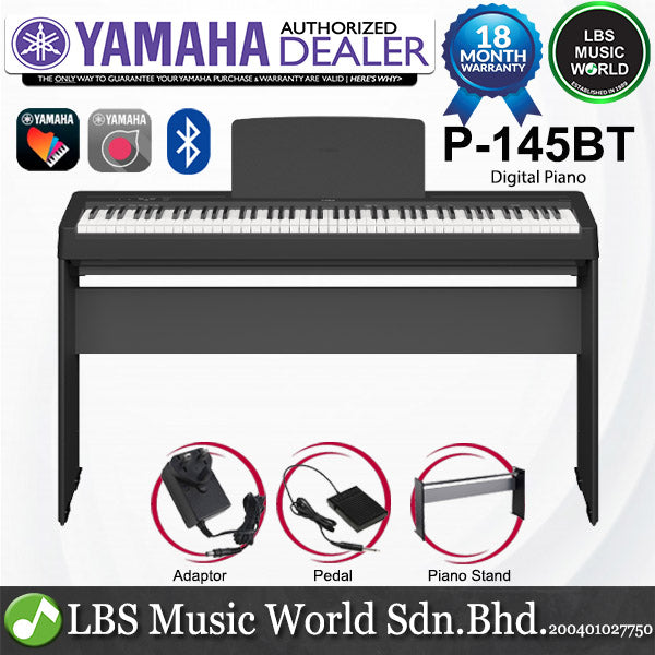 Yamaha P-145BT 88 Key Digital Piano Full Complete Package - Black (P145BT)