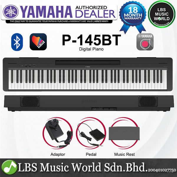 Yamaha P-145BT 88 Key Digital Piano Full Complete Package - Black (P145BT)