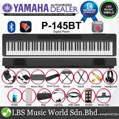 Yamaha P-145BT 88 Key Digital Piano Full Complete Package - Black (P145BT)