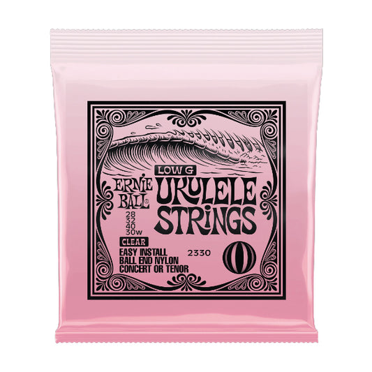 Ernie Ball 2330 2327 Clear Nylon and Black Nylon Ball End Low G Ukulele Strings for Concert or Tenor