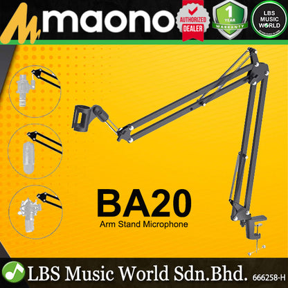 Maono BA20 Microphone Suspension Boom Scissor Arm Stand with Holder Clamp