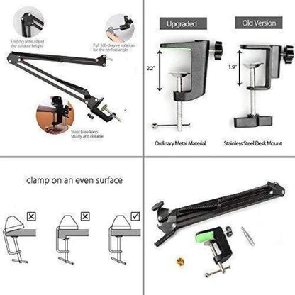 Maono BA20 Microphone Suspension Boom Scissor Arm Stand with Holder Clamp