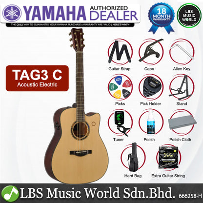 Yamaha TAG3 C 41 Inch Solid Spruce Top Dreadnought Acoustic Electric Guitar with Pickup (TAG3C)