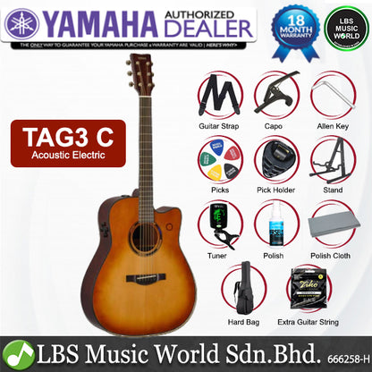 Yamaha TAG3 C 41 Inch Solid Spruce Top Dreadnought Acoustic Electric Guitar with Pickup (TAG3C)