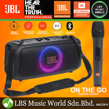 JBL PartyBox On The Go Essential Portable Splash Proof Bluetooth Speaker with Wireless Mic