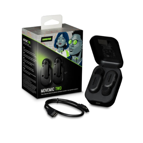 Shure MoveMic Two Dual Channel Clip On Mic Wireless Lavalier Microphone with Charging Case