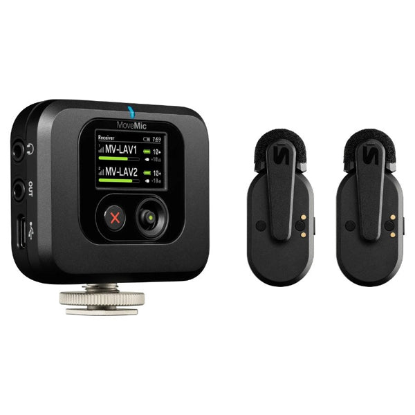 Shure MoveMic Two Dual Channel Clip On Mic Wireless Lavalier Microphone with Charging Case