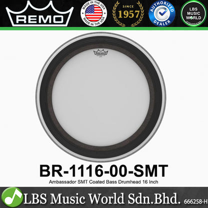 Remo Ambassador 1Ply Coated Drumhead for Bass Drum Skin - SMT (16" 18" 20" 22")