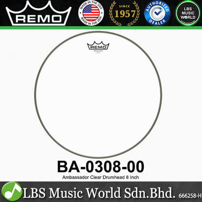 Remo Ambassador 1Ply Clear Drumhead Drum Skin (6" 8" 10" 12" 13" 14" 16" 18")