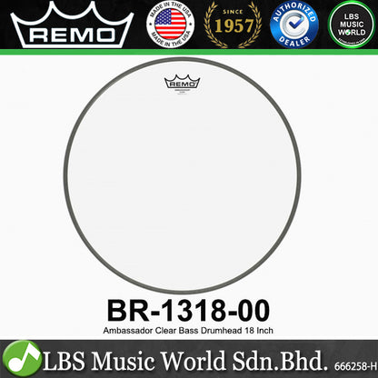 Remo Ambassador 1Ply Clear Drumhead for Bass Drum Skin (16" 18" 20" 22")
