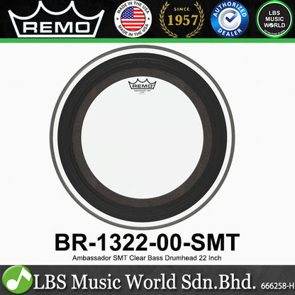 Remo Ambassador 1Ply Clear Drumhead for Bass Drum Skin - SMT (16" 18" 20" 22")