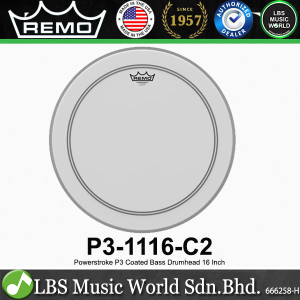 Remo Powerstroke 1Ply P3 Coated for Bass Drumhead Drum Skin (16" 18" 22" 24")